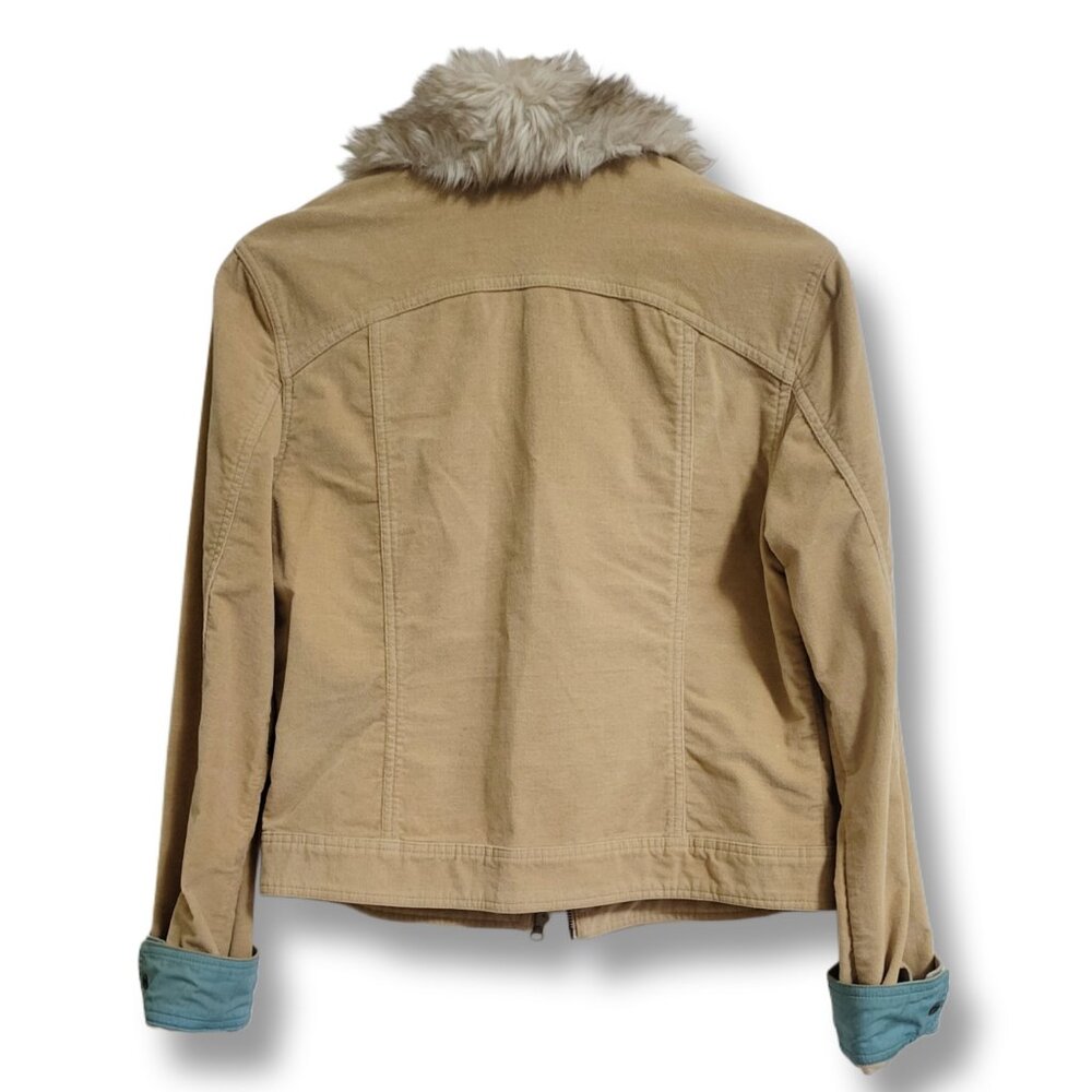 🌿 Aeropostale Women's Large Faux Fur Tan Corduroy Fall Jacket - Picture 8 of 11